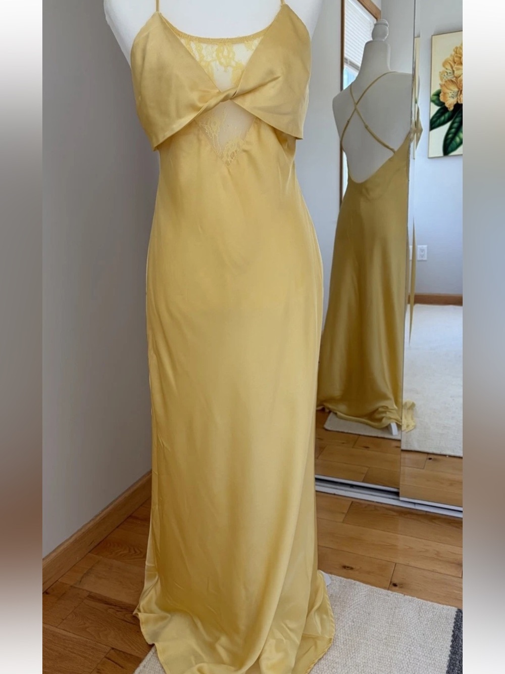 Anthropologie If By Sea Satin Slip Dress Yellow Medium Maxi Wedding Date Night